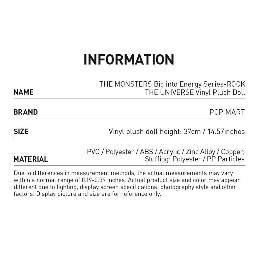 [100% Authentic] The Monsters Big into Energy Series - ROCK THE UNIVERSE Vinyl Plush Doll